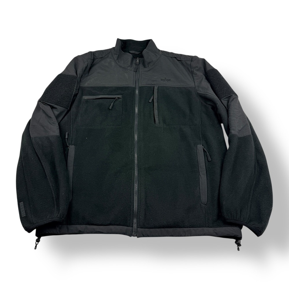Alpha Industries Fleece Jacket Full Zip Black Patch Pocket Military Mens‎ Size L